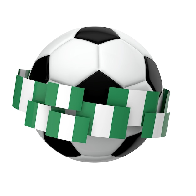 평범한 흰색 배경 3D 렌더링에 대해 나이지리아 국기와 함께 축구 축구