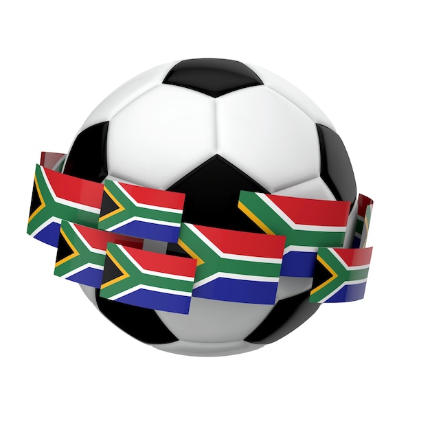 Soccer football with South Africa flag against a plain white background 3D Rendering