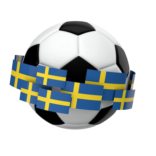 평범한 흰색 배경 3D 렌더링에 대해 스웨덴 국기와 축구 축구