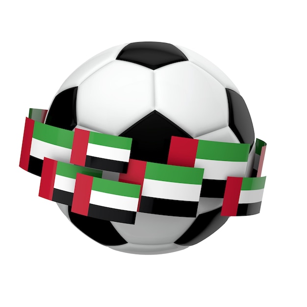 Photo soccer football with united arab emirates flag against a plain white background 3d rendering