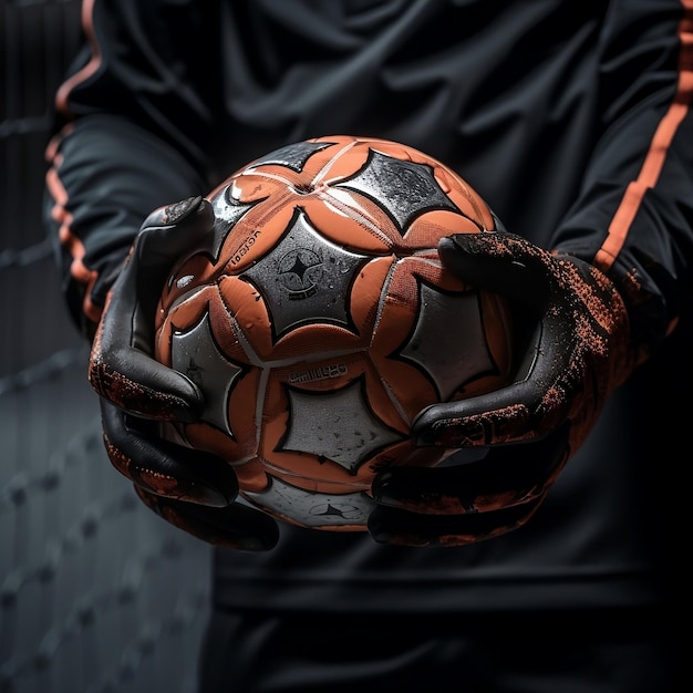 Photo soccer goalkeeper holding soccer ball