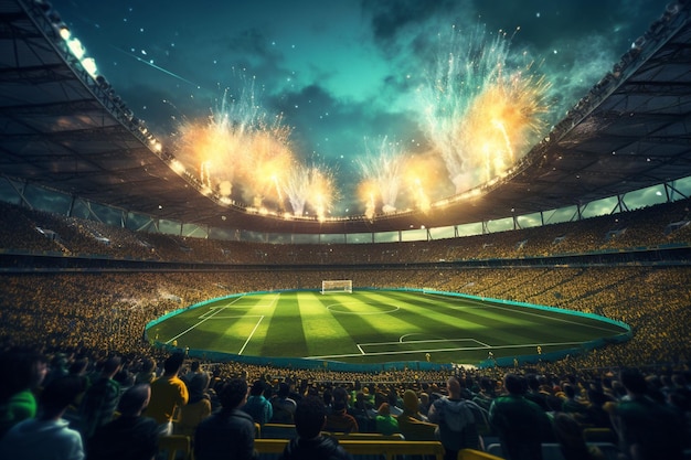 Soccer match in a packed stadium illustrating Generative ai