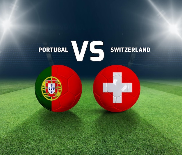 サッカー マッチデー テンプレート。ポルトガル対スイスの試合日のテンプレート。 3D レンダリング