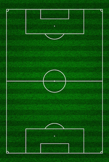 사진 표준에 따라 적절한 표시 및 비율이있는 축구 또는 축구장 또는 피치 평면도