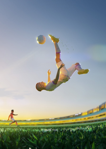 Photo soccer player in attack. polygon style