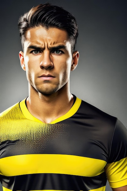 Soccer player closeup on trendy football background generative ai