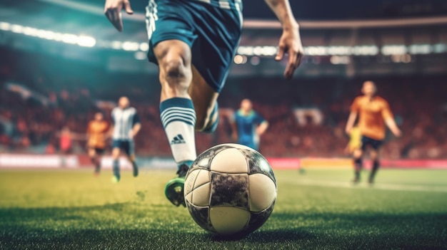 Soccer player during the game against the backdrop of the stadium Created with Generative AI technology