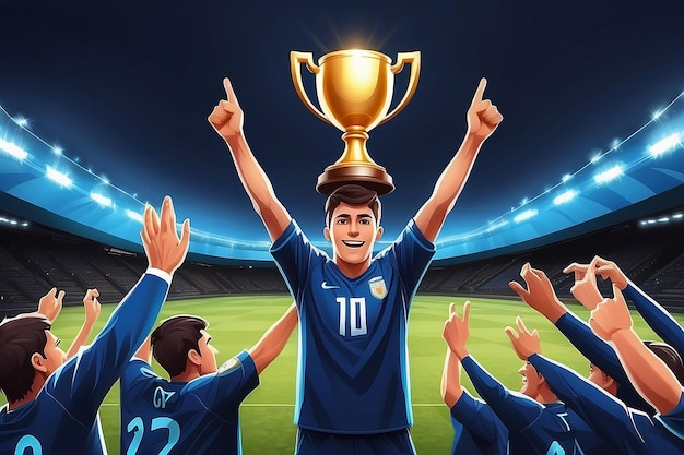 soccer player hand up victory trophy design