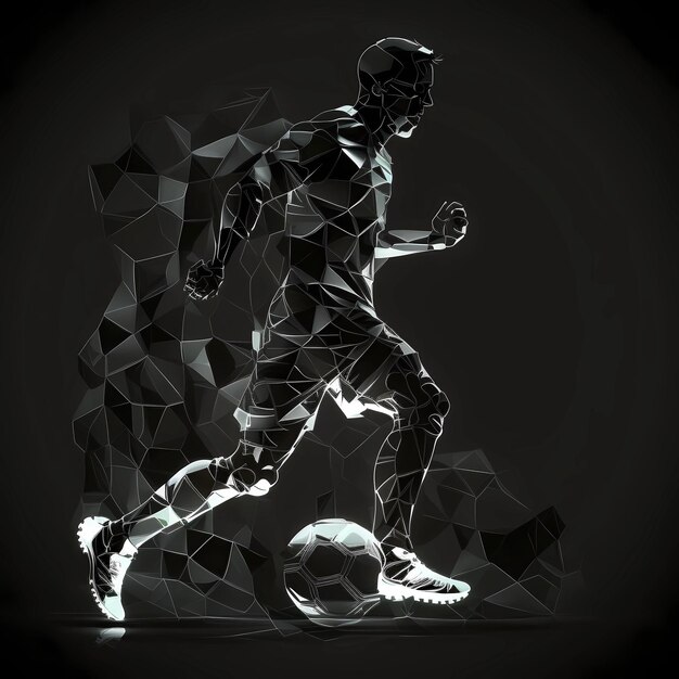 Фото Футболист пинает мяч абстрактная многоугольная иллюстрация