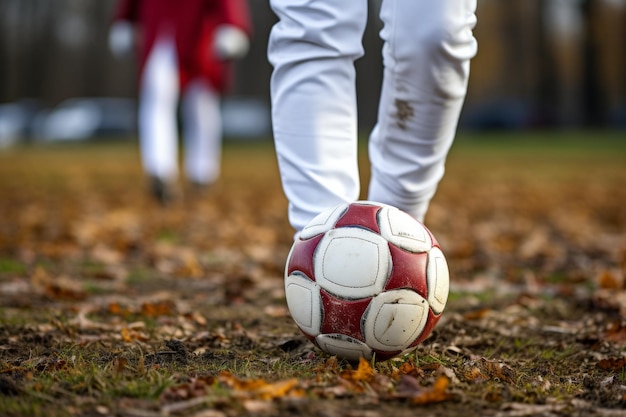 Photo soccer player kicks goal