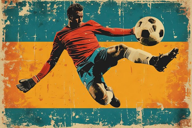 Foto illustrazione di poster retro dei giocatori di calcio degli anni settanta