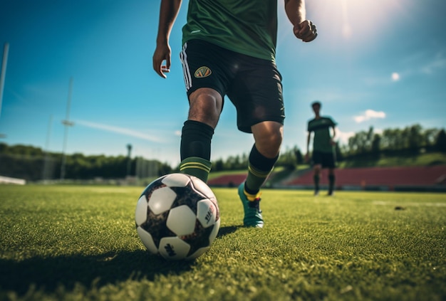 Soccer player's foot kicks the ball