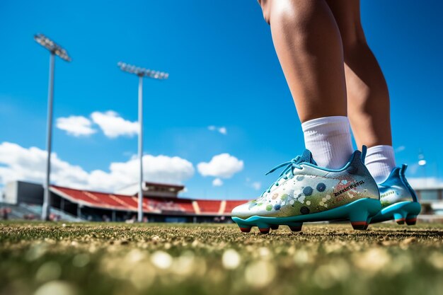 The soccer player shoot ball on artificial turf