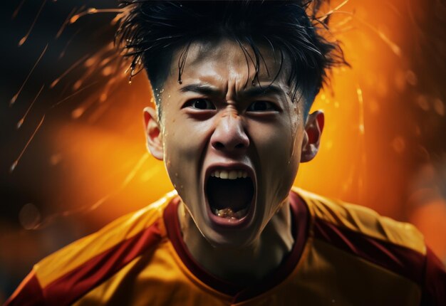 Soccer Player Shouting With Mouth Wide Open