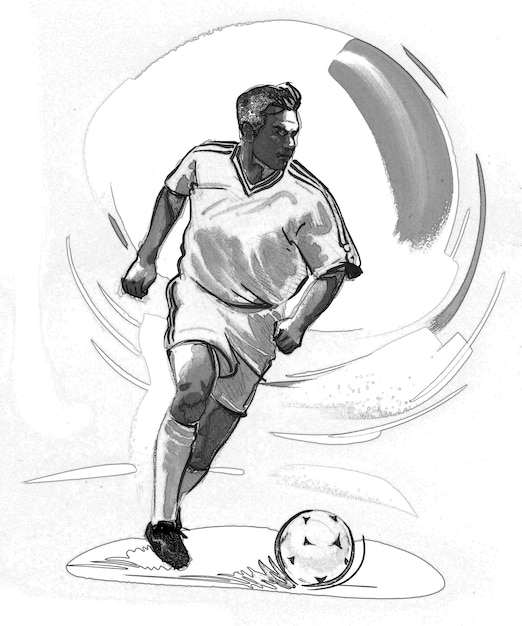 ボールクリパートを持つサッカー選手のサッカー試合の絵