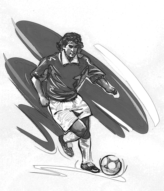 ボールクリパートを持つサッカー選手のサッカー試合の絵