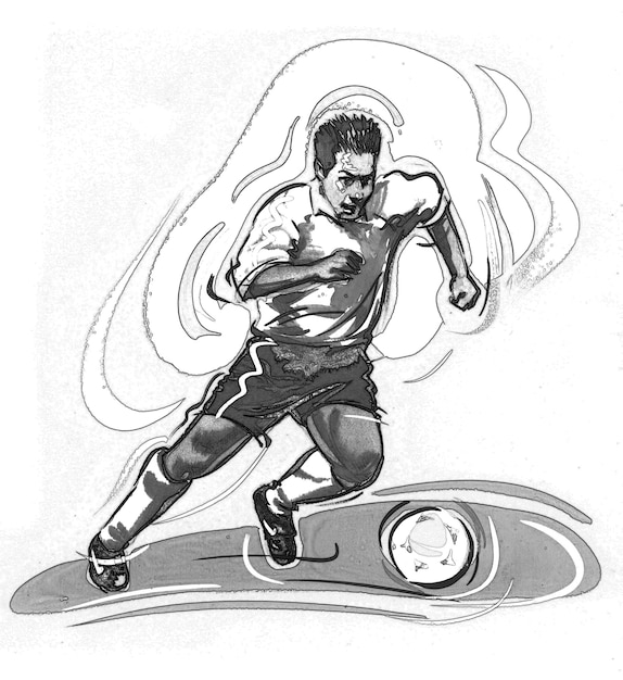 ボールクリパートを持つサッカー選手のサッカー試合の絵