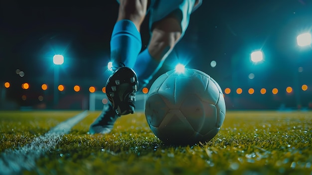 Foto un giocatore di calcio con una palla sul campo