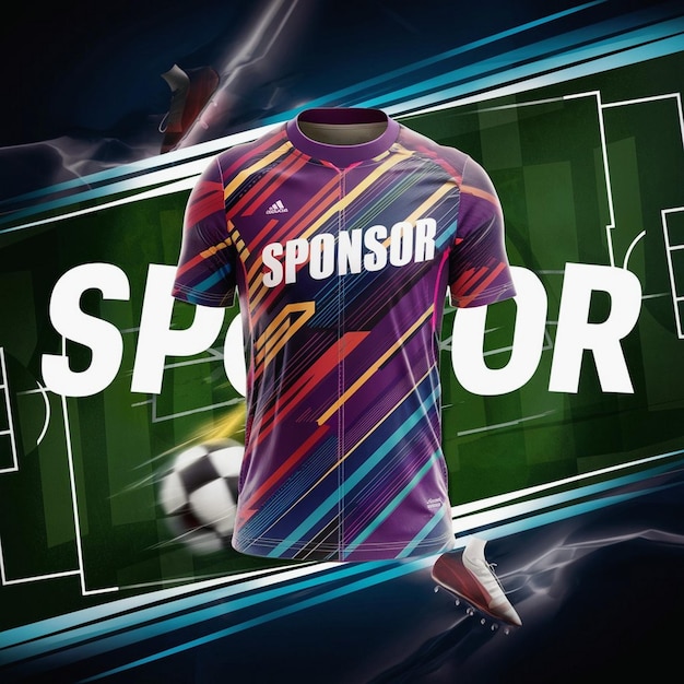 a soccer player with a purple shirt that says sports on it