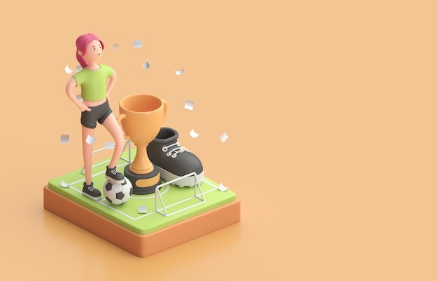 Soccer Player With Trophy 3D render