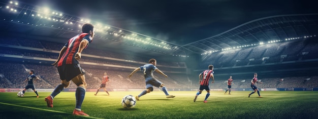 Premium AI Image  Professional football or soccer player in action on  stadium Generate Ai