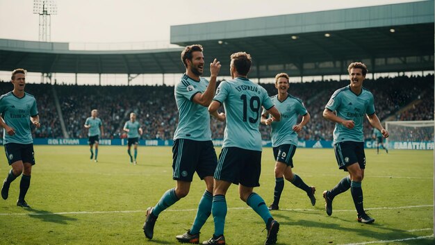 サッカー選手が祝う