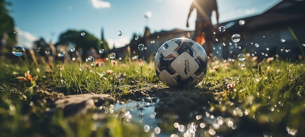 Soccer Spirit A Walker Kicking a Soccer Ball on a Grassy Field in the Style of the Game