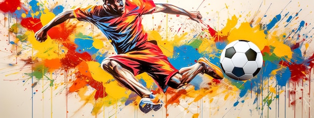 soccer sport football player kicks the ball art colorful banner made with Generative AI