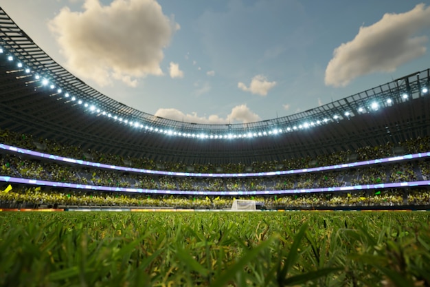 Soccer stadium evening arena with crowd fans d illustration