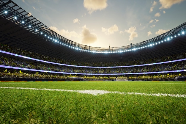 Soccer stadium evening arena with crowd fans d illustration