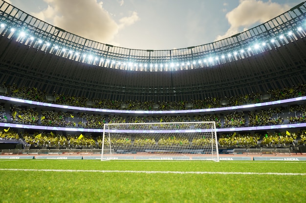 Soccer stadium evening arena with crowd fans d illustration