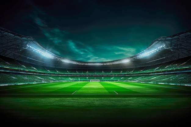 Soccer stadium at night with bright lights