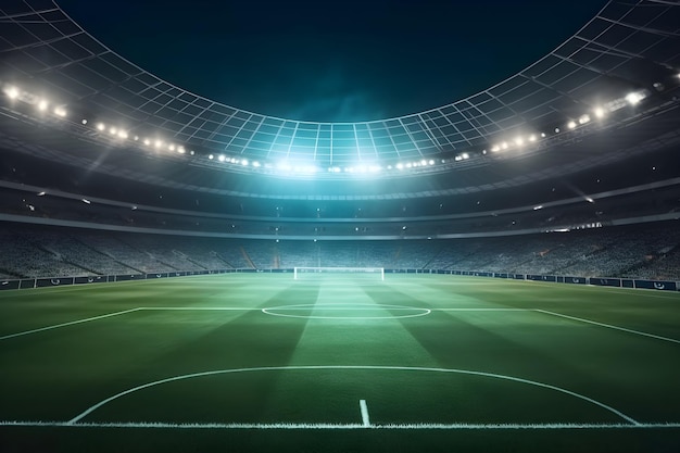 Photo soccer stadium at night with floodlights and lights