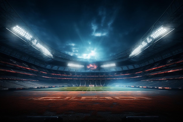 Foto stadio di calcio di notte con luci e razzi rendering 3d