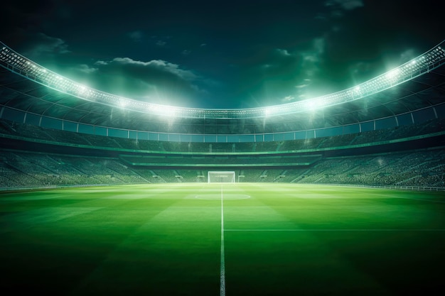 Soccer stadium with bright lights at night