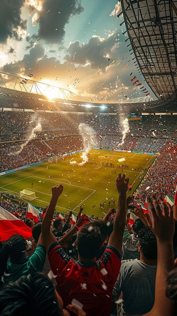 a soccer stadium with fans cheering for the team