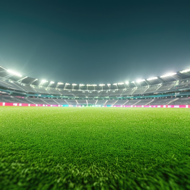 Soccer stadium with green field Generative AI