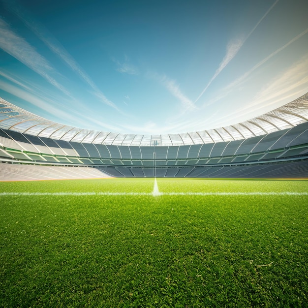 Soccer stadium with green field Generative AI