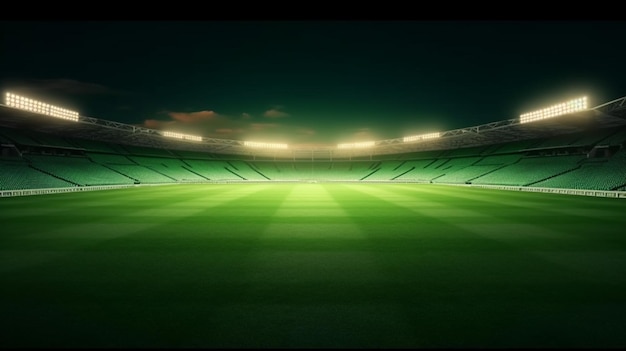 Soccer stadium with green seats and the word soccer on the bottom