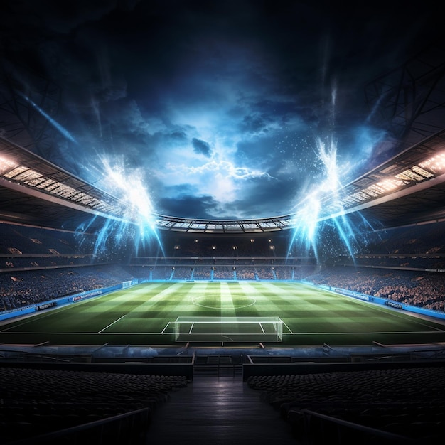Soccer stadium with lights in the background