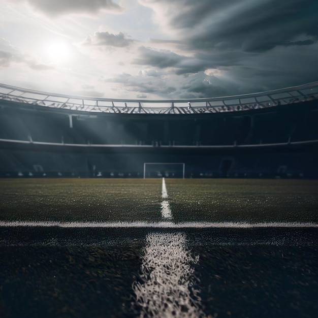 A soccer stadium with a white line that says'soccer'on it