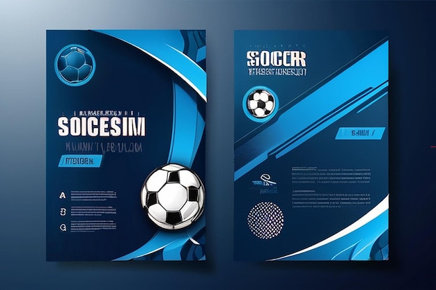 Photo soccer template design football banner sport layout design blue theme vector