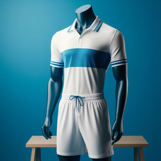 soccer uniform on a mannequin on a blue background