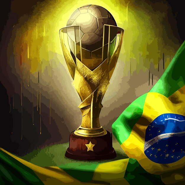 Photo soccer world cup trophy with the flag of brazil