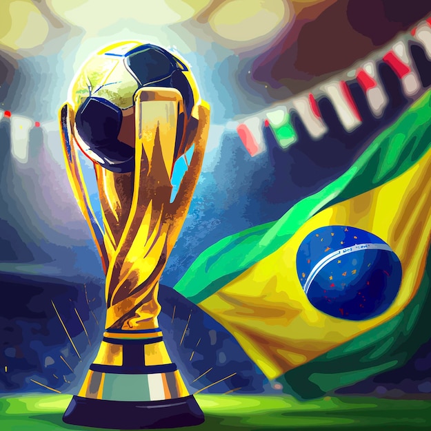 Soccer World Cup trophy with the flag of Brazil