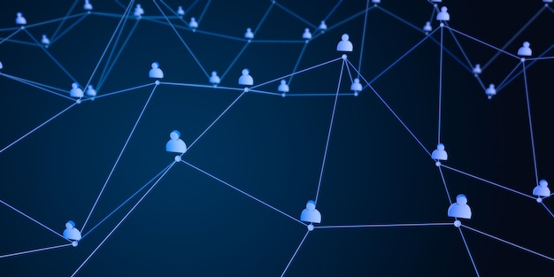 Photo social connection or business communication. network of contacts on a blue background. 3d render