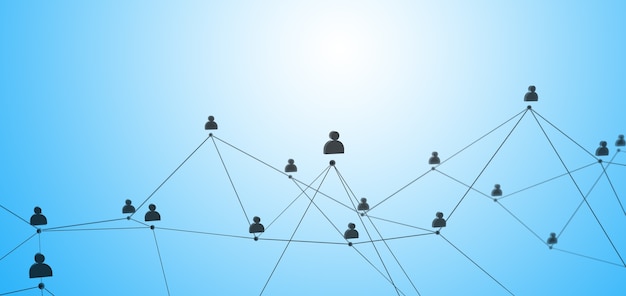 Social connection or business communication. Network of contacts on a blue background. 3d render