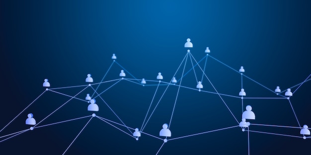 Social connection or business communication. Network of contacts on a blue background. 3d render