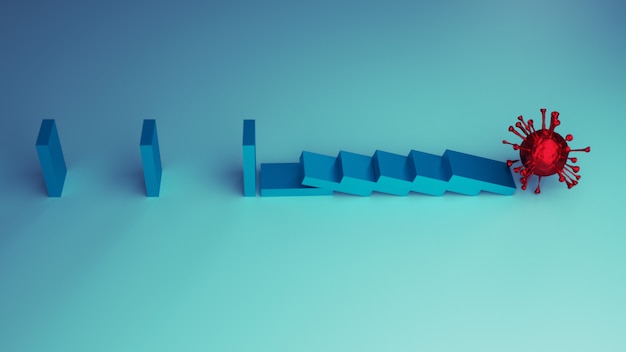 Photo social distance concept. safe distance stopping the domino effect as a metaphor for prevents the from spreading by using social distancing to stop the covid-19 coronavirus from spreading.3d rendering.