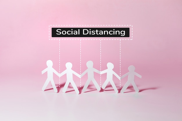 Social distancing illustration on a colorful background